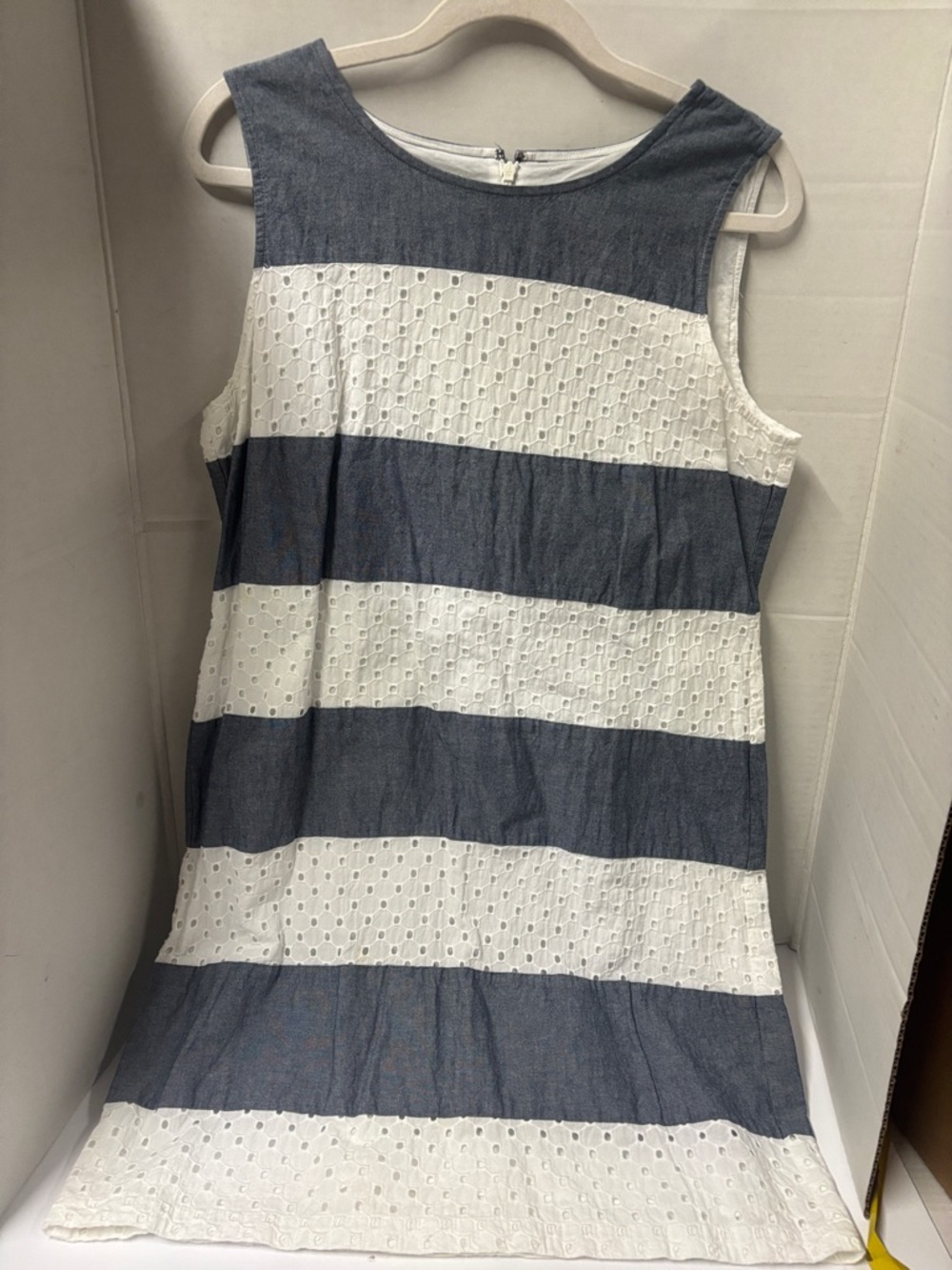 Talbots Blue and White Striped Eyelet Mini Dress